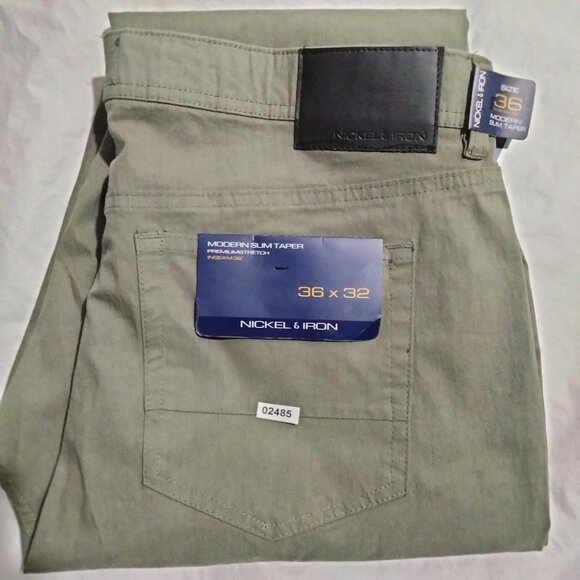 NICKEL & IRON Stretch Chino Pants Mens 36x32(36x31) Modern Taper Slim Green - Picture 6 of 6